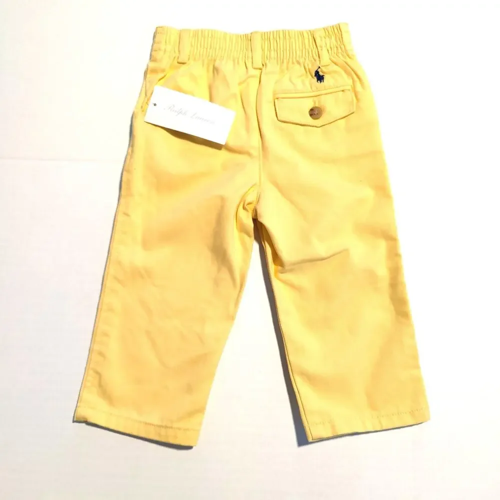 Ralph Lauren Boys 2 Pc Plaid Shirt Yellow Pants Set 12M NWT